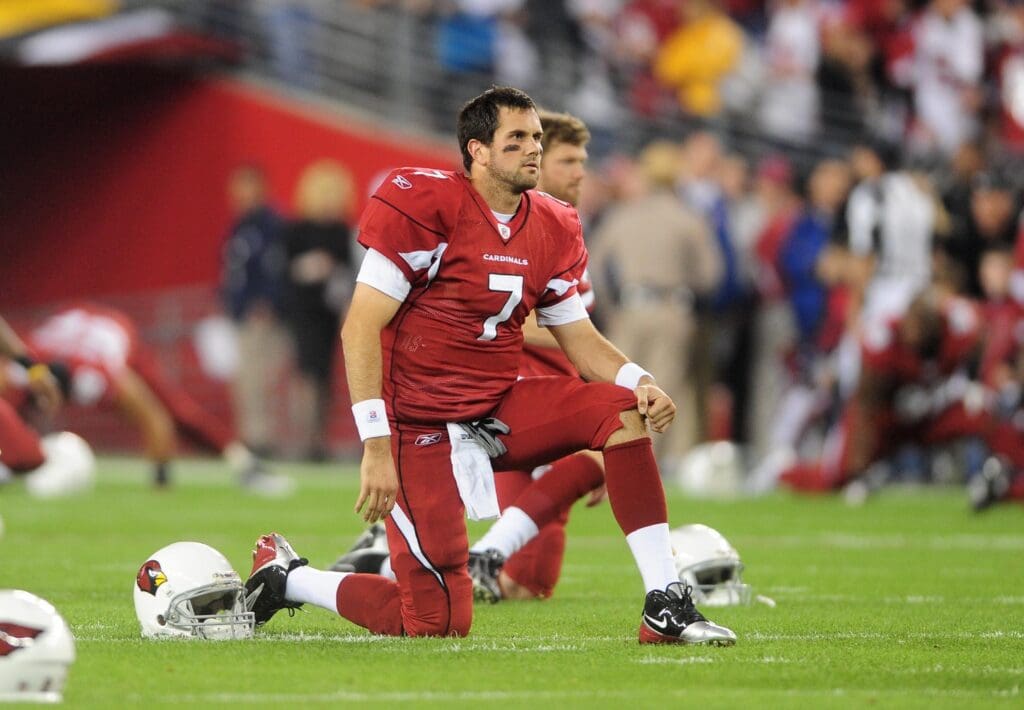 Dec 6, 2009; Glendale, AZ, USA; Arizona Cardinals quarterback (7) Matt Leinart against the Minnesota Vikings at University of Phoenix Stadium. The Cardinals defeated the Vikings 30-17.