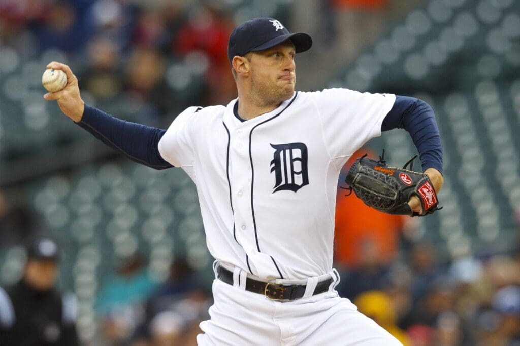 May 16, 2011; Detroit, MI, USA; Detroit Tigers starting pitcher Max Scherzer (37) pitches during the first inning against the Toronto Blue Jays at Comerica Park.