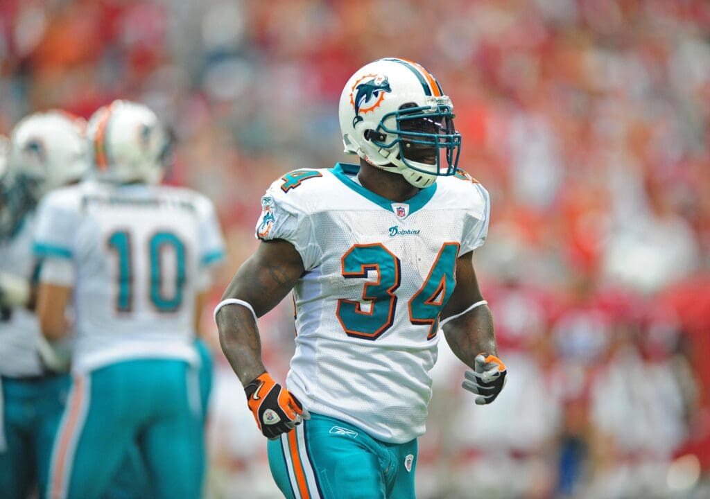 Sept. 14, 2008; Glendale, AZ, USA; Miami Dolphins running back (34) Ricky Williams against the Arizona Cardinals at University of Phoenix Stadium. Arizona defeated Miami 31-10.