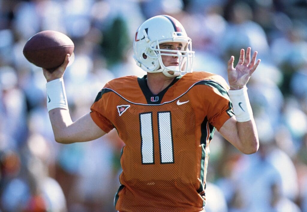 Unknown date, 2000; Coral Gables, FL, USA; FILE PHOTO; Miami Hurricanes quarterback Ken Dorsey (11) looks to throw at Sun Life Stadium.