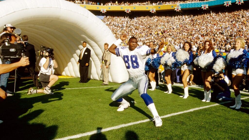 Jan 28, 1996; Tempe, AZ, USA; FILE PHOTO; Dallas Cowboys receiver #88 Michael Irvin during introductions of Super Bowl XXX at Sun Devil Stadium against the Pittsburgh Steelers. The Cowboys defeated the Steelers 27-17.