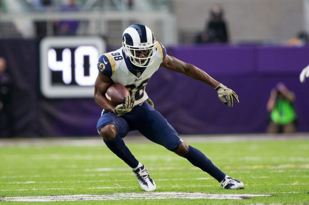Nov 19, 2017; Minneapolis, MN, USA; Los Angeles Rams wide receiver Michael Thomas (88) runs after the catch in the fourth quarter against the Minnesota Vikings at U.S. Bank Stadium.