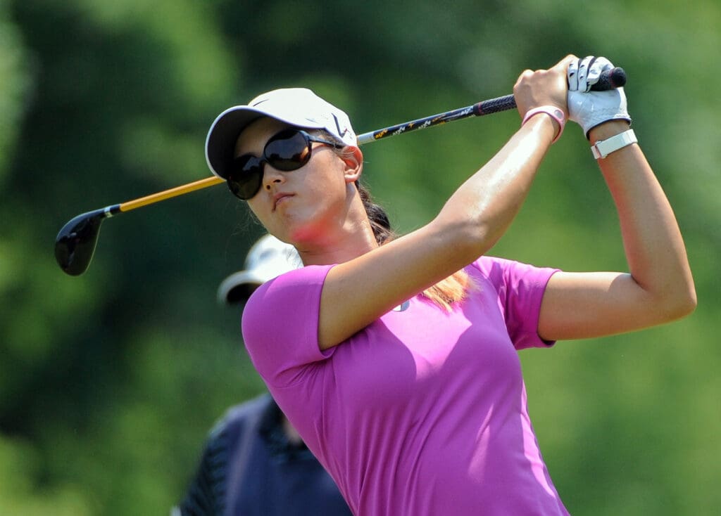 July 6, 2012; Kohler, WI, USA; Michelle Wie tees off on the 9th tee during the 67th U.S. Women's Open Championship at Blackwolf Run