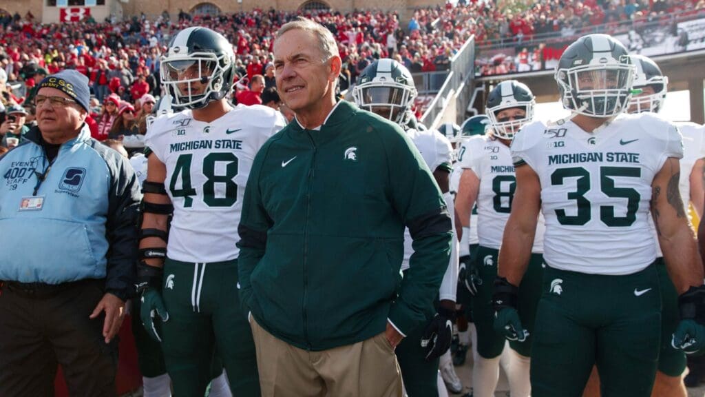 Oct 12, 2019; Madison, WI, USA; Michigan State Spartans head coach Mark Dantonio prior to the game against the Wisconsin Badgers at Camp Randall Stadium