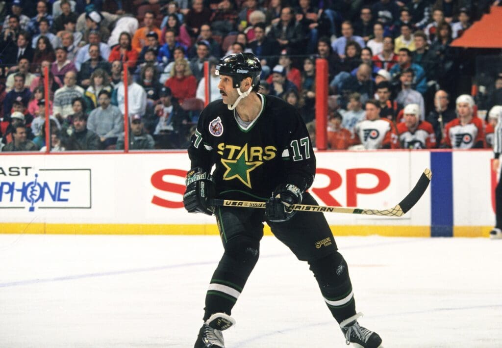 Unknown Date, 1993; Unknown Location, USA; FILE PHOTO; Minnesota North Stars left wing Mike McPhee (17) on the ice against the Philadelphia Flyers during the 2002 season.