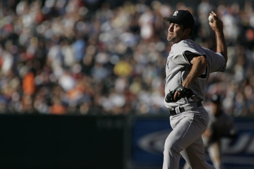 August 5, 2006; Baltimore, MD, USA; New York Yankees pitcher (35) Mike Mussina pitches against the Baltimore Orioles in the third inning at Camden Yards in Baltimore, Maryland.