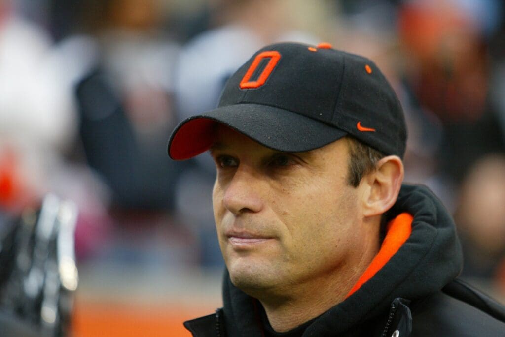 November 12, 2005; Corvallis, OR USA; Oregon State Beavers head coach Mike Riley prior to the start of the game vs. the Stanford Cardinal at Reser Stadium in Corvallis, Oregon.