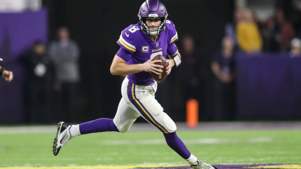 Dec 30, 2018; Minneapolis, MN, USA; Minnesota Vikings quarterback Kirk Cousins (8) looks to pass during the second quarter against the Chicago Bears at U.S. Bank Stadium.