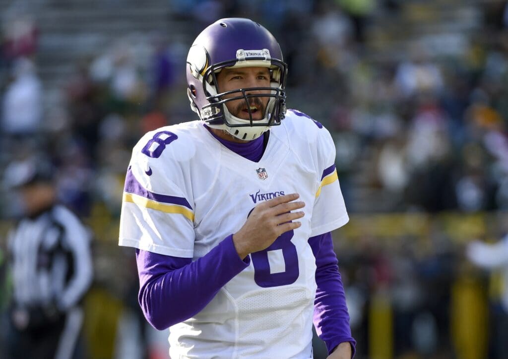 Dec 24, 2016; Green Bay, WI, USA; Minnesota Vikings quarterback Sam Bradford (8) warms up before a game against the Green Bay Packers at Lambeau Field.