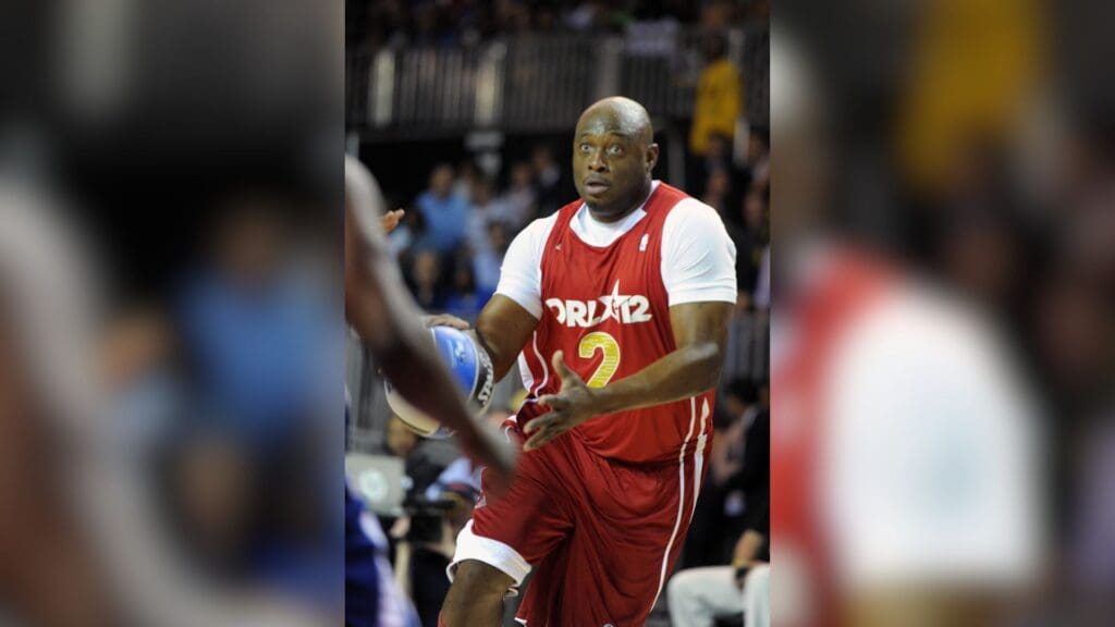 Feb 24, 2012; Orlando, FL, USA; Sacramento Kings former guard Mitch Richmond (2) drives to the basket during the 2012 NBA All-Star Celebrity Game at the Orange County Convention Center.