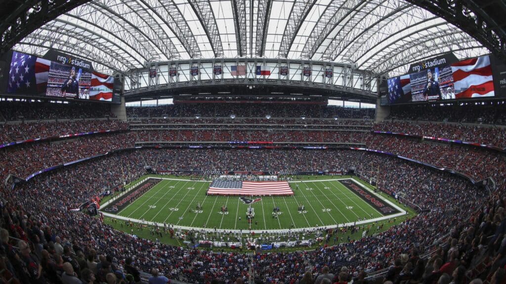 Nov 24, 2024; Houston, Texas, USA; General view inside NRG Stadium during the national anthem before the game between the Houston Texans and the Tennessee Titans.