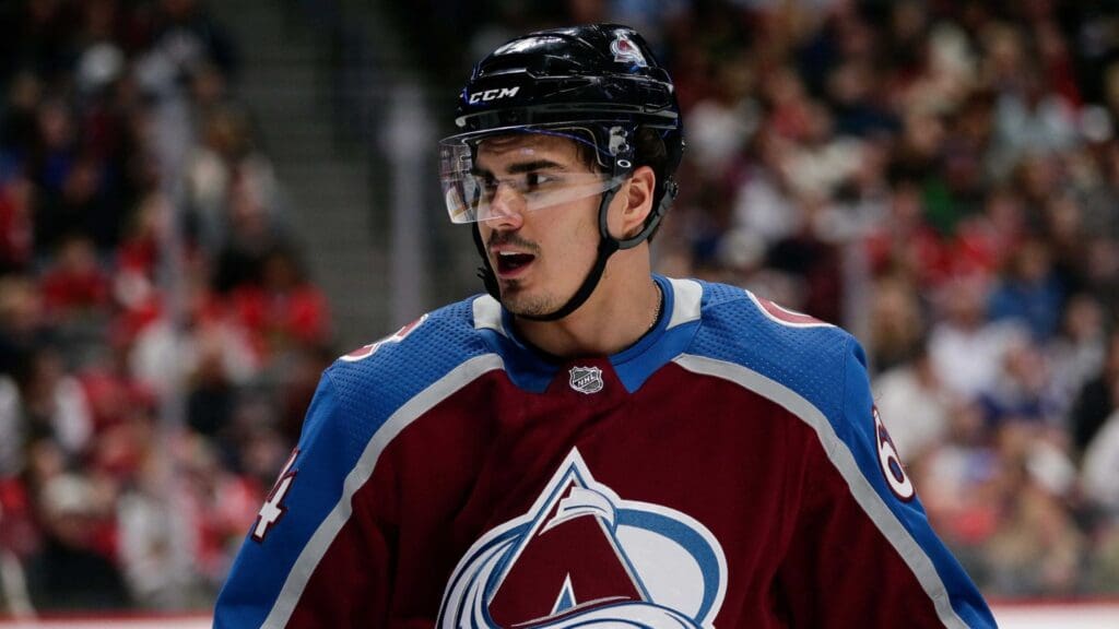 Mar 30, 2018; Denver, CO, USA; Colorado Avalanche right wing Nail Yakupov (64) in the first period against the Chicago Blackhawks at the Pepsi Center.