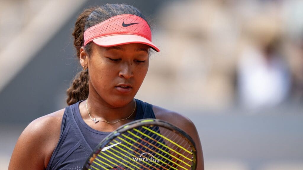 May 26, 2024; Paris, France; Naomi Osaka of Japan in her first round match against Lucia Bronzetti of Italy on day one of Roland Garros at Stade Roland Garros.