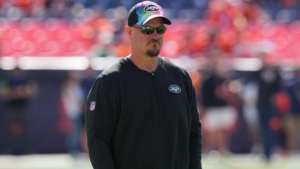 Oct 8, 2023; Denver, Colorado, USA; New York Jets offensive coordinator Nathaniel Hackett before the game against the Denver Broncos at Empower Field at Mile High.