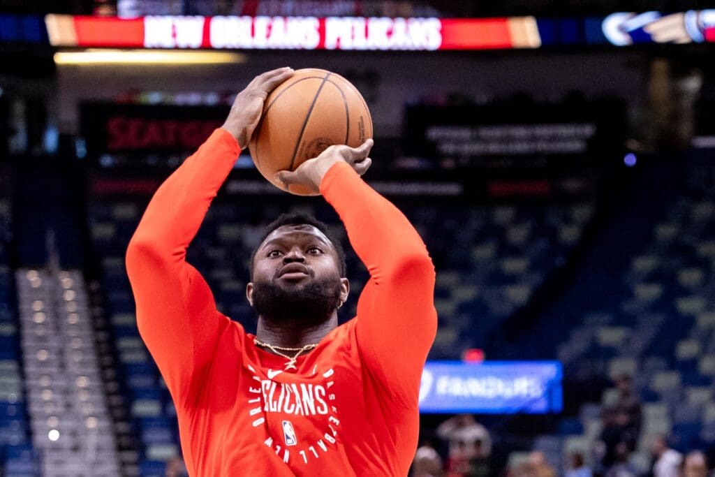 Nov 1, 2024; New Orleans, Louisiana, USA; New Orleans Pelicans forward Zion Williamson (1) during warmups before the game against the Indiana Pacers at Smoothie King Center.