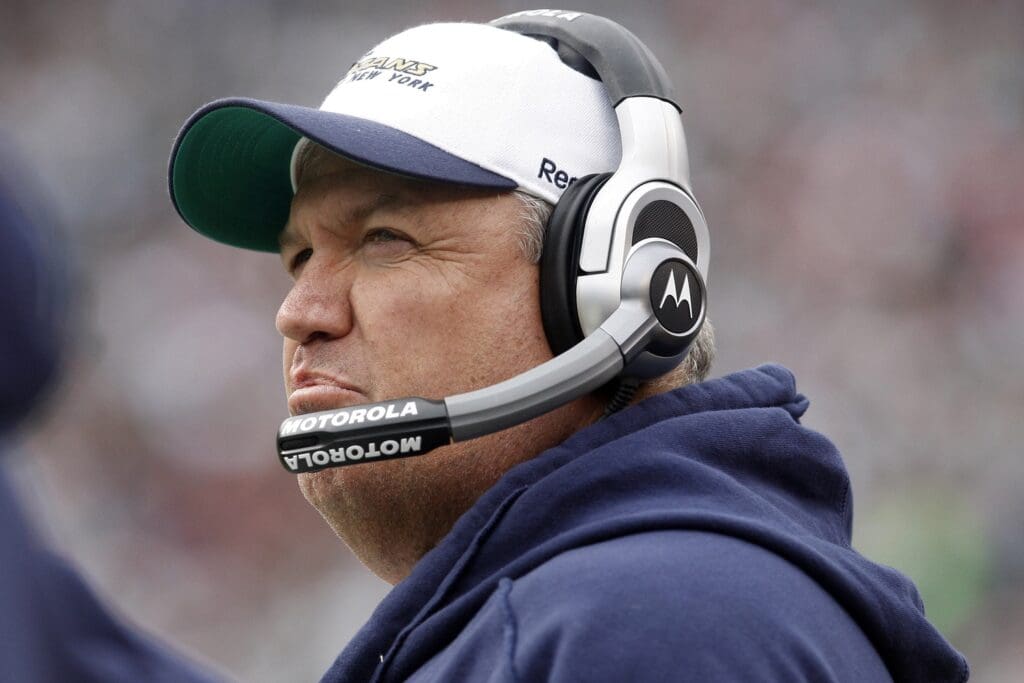 Nov 1, 2009; East Rutherford, NJ, USA; New York Jets head coach Rex Ryan during the first half of their game against the Miami Dolphins at Giants Stadium.