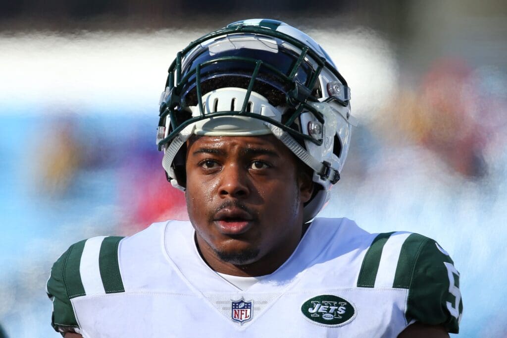 Dec 9, 2018; Orchard Park, NY, USA; New York Jets outside linebacker Brandon Copeland (51) walks off the field prior to the game against the Buffalo Bills at New Era Field