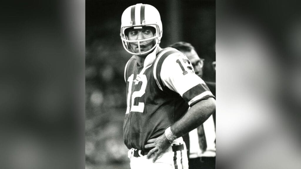 Unknown date & location, USA; FILE PHOTO; New York Jets quarterback Joe Namath on the sidelines.
