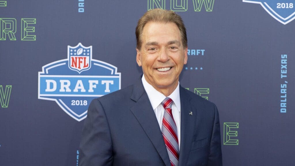Apr 26, 2018; Arlington, TX, USA; Alabama head coach Nick Saban arrives on the red carpet before the 2018 NFL Draft at AT&T Stadium