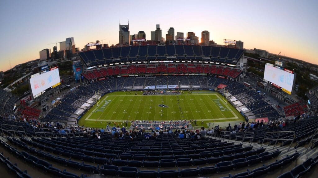 Oct 13, 2020; Nashville, Tennessee, USA; General view Nissan Stadium prior to the kickoff of the game between the Tennessee Titans and the Buffalo Bills