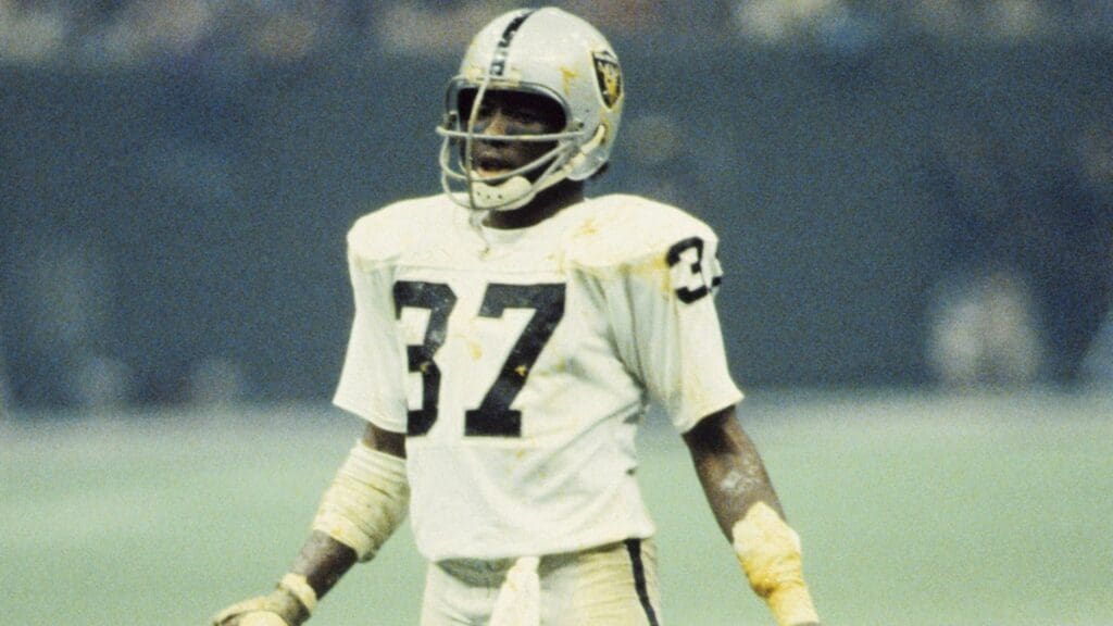 Jan 25, 1981; New Orleans, LA, USA; FILE PHOTO; Oakland Raiders defensive back Lester Hayes (37) on the field against the Philadelphia Eagles during Super Bowl XV at the Superdome. The Raiders defeated the Eagles 27-10.