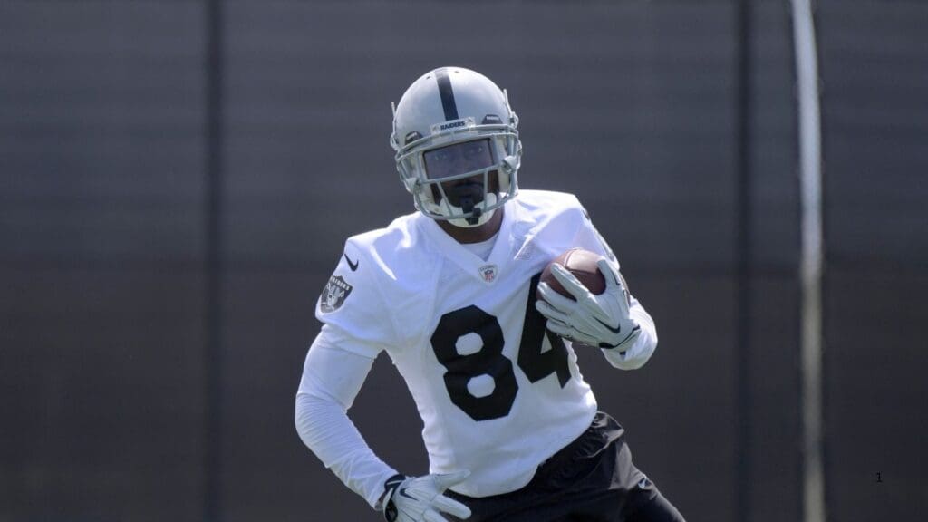 May 28, 2019; Alameda, CA, USA; Oakland Raiders receiver Antonio Brown (84) carries the ball during organized team activities at the Raiders practice facility.