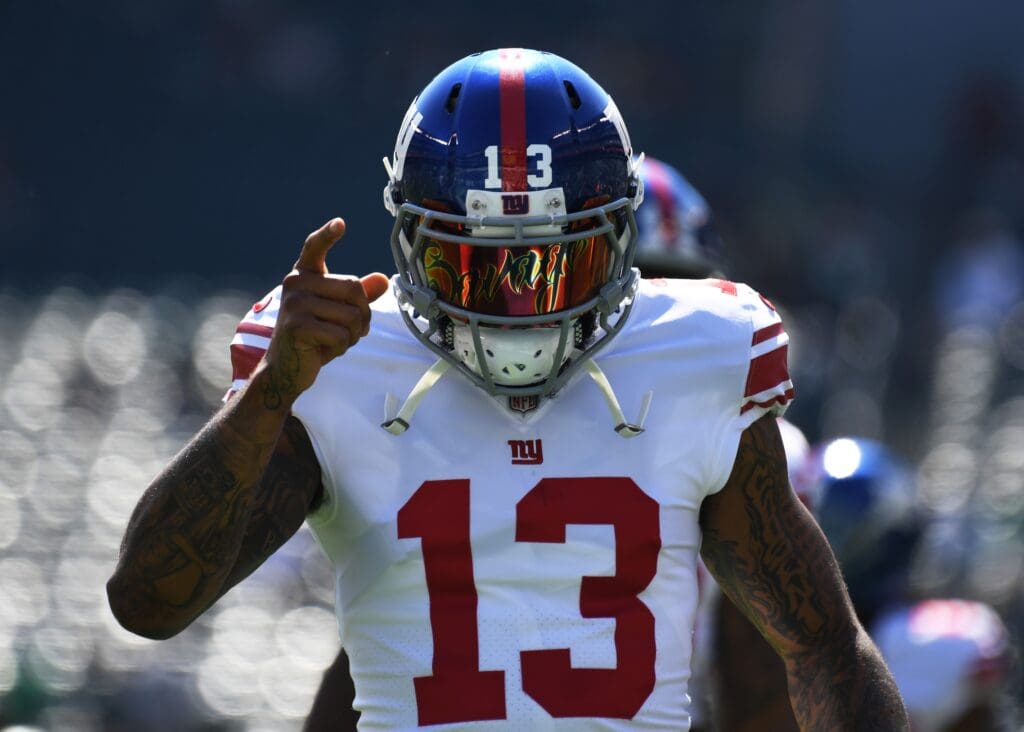Sep 24, 2017; Philadelphia, PA, USA; New York Giants wide receiver Odell Beckham Jr before the start of the game against the Philadelphia Eagles at Lincoln Financial Field.