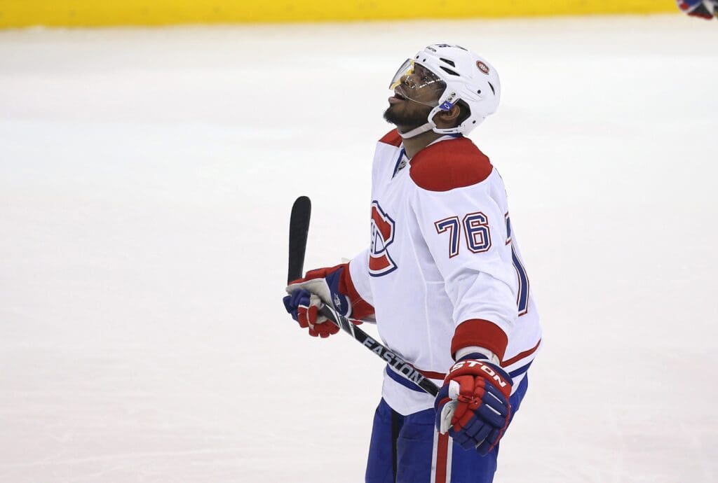 Jan 18, 2014; Toronto, Ontario, CAN; Montreal Canadiens defenseman P.K. Subban (76) looks on against the Toronto Maple Leafs at Air Canada Centre. The Maple Leafs beat the Canadiens 5-3.