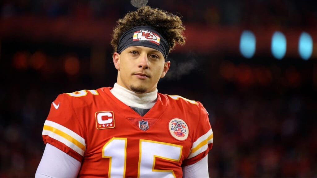 Jan 20, 2019; Kansas City, MO, USA; Kansas City Chiefs quarterback Patrick Mahomes (15) against the New England Patriots during the AFC championship game at Arrowhead Stadium.v
