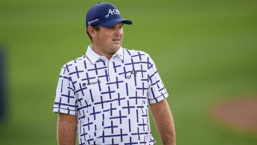 May 14, 2025; Charlotte, North Carolina, USA; Patrick Reed on the 16th green during a practice round for the PGA Championship golf tournament at Quail Hollow.