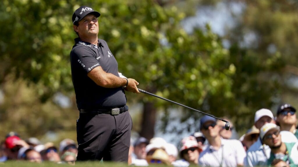 Patrick Reed tees off on no. 4 during the final round of the Masters Tournament at Augusta National Golf Club.