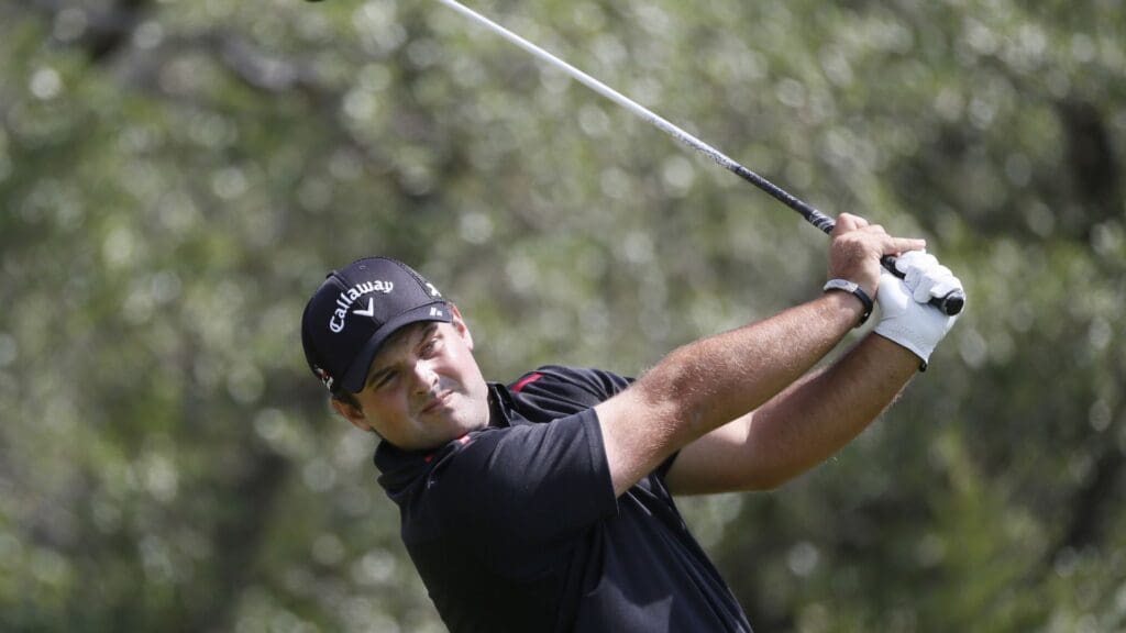 Apr 23, 2016; San Antonio, TX, USA; Patrick Reed hits a drive on the first hole during the third round of the 2016 Valero Texas Open at TPC San Antonio - AT&T Oaks Course.