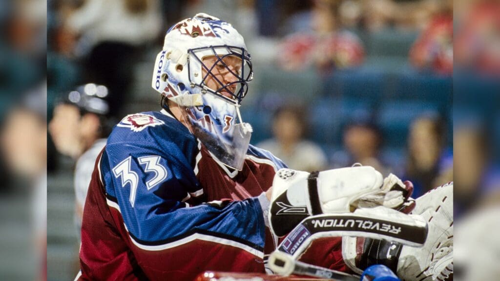 Jan 12, 1998; Miami, FL; USA; FILE PHOTO; Colorado Avalanche goalie Patrick Roy (33) in action during the 1997-98 season against the Florida Panthers at Miami Arena.