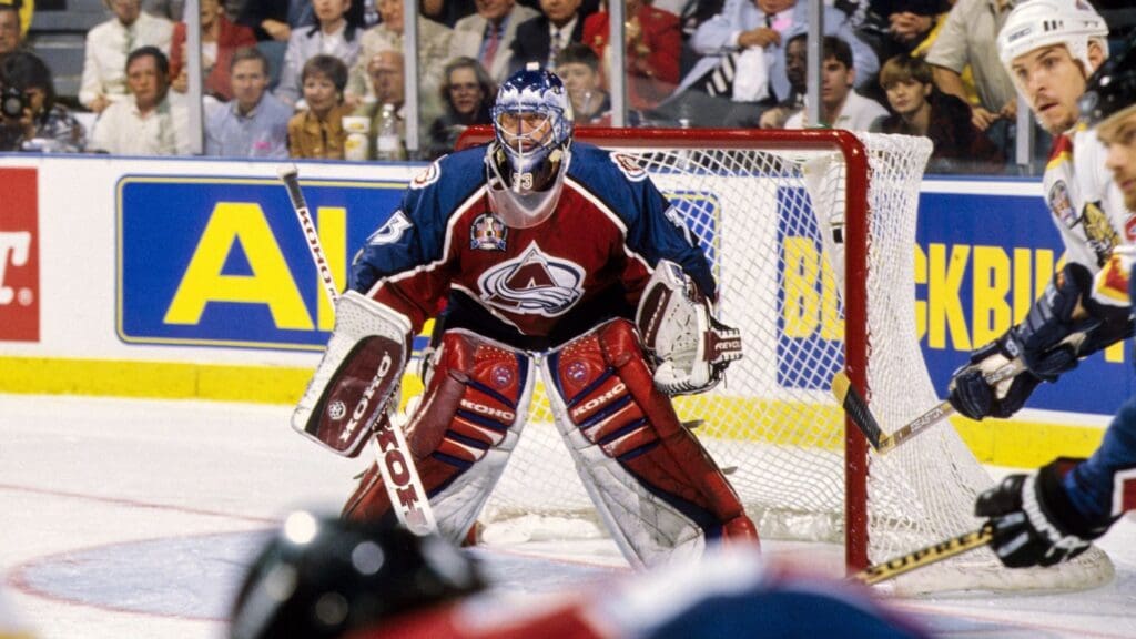 June, 1996; Miami, FL; USA; FILE PHOTO; Colorado Avalanche goalie Patrick Roy (33) in action during the 1996 Stanley Cup Finals against the Florida Panthers at Miami Arena.