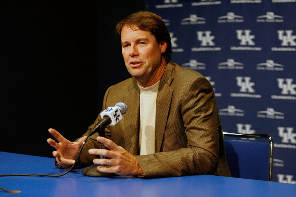 Jan 5, 2008; Lexington, KY, USA; Ryder Cup captain Paul Azinger addresses the media at the Ryder Cup Press Conference prior to the Kentucky Wildcats vs the Louisville Cardinals game at Rupp Arena.