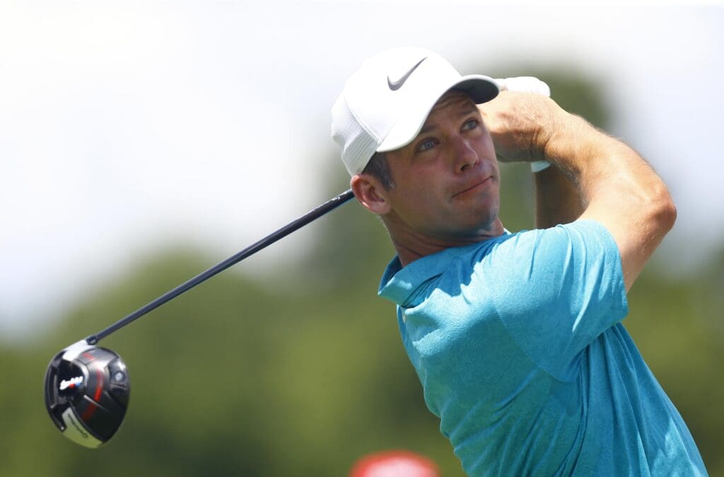 Aug 22, 2019; Atlanta, GA, USA; Paul Casey hits his tee shot on the 4th hole during the first round of the Tour Championship golf tournament at East Lake Golf Club.