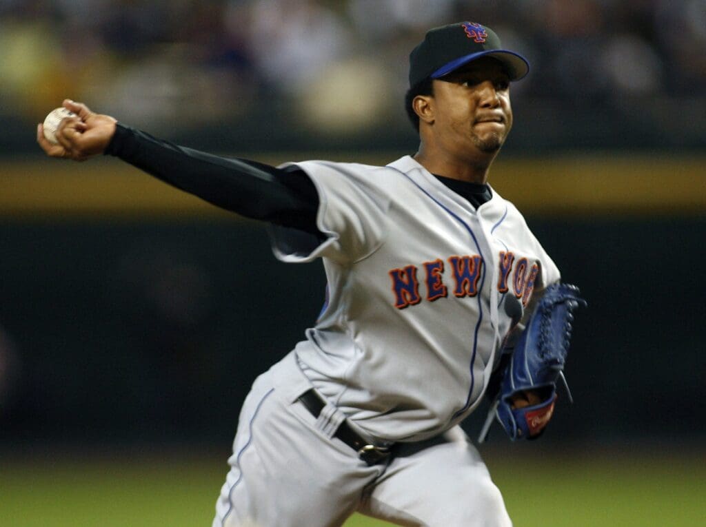 June 11, 2006; Phoenix, AZ, USA; New York Mets pitcher (45) Pedro Martinez throws against the Arizona Diamondbacks during the first inning at Chase Field.