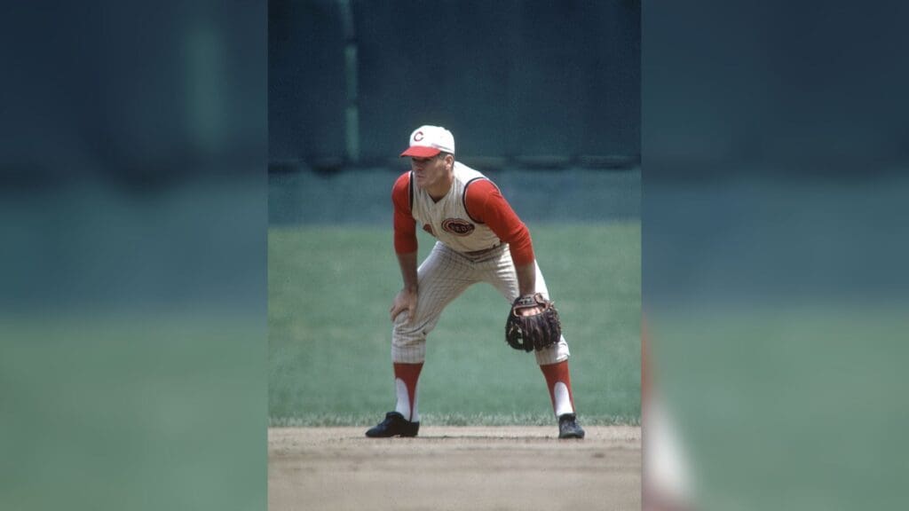Aug 1965; Unknown location, USA; FILE PHOTO; Cincinnati Reds infielder Pete Rose on the field during the 1965 season.