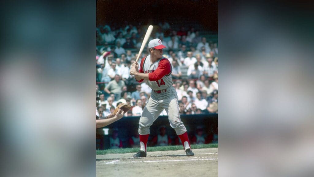May 1965; Unknown Location; USA; FILE PHOTO; Cincinnati Reds first baseman Pete Rose in action during the 1965 season.