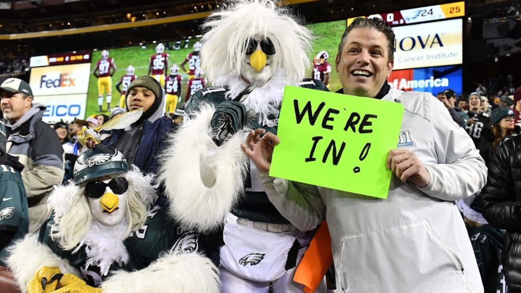 Dec 30, 2018; Landover, MD, USA; Philadelphia Eagles fans celebrate making the playoffs after the game between the Washington Redskins and the Philadelphia Eagles at FedEx Field.