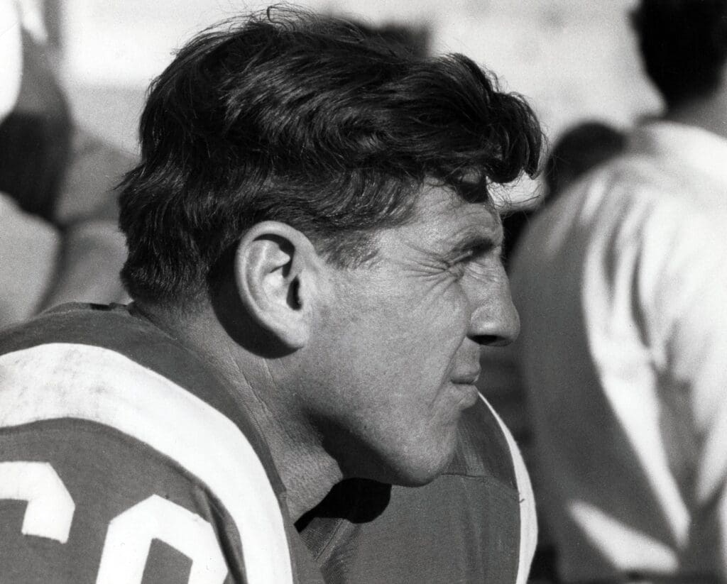 Jan 15, 1961; Los Angeles, CA, USA; FILE PHOTO; Philadelphia Eagles linebacker/center (60) CHUCK BEDNARIK on the bench during the 1961 Pro Bowl at Memorial Coliseum.