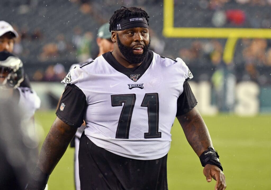 Aug 22, 2019; Philadelphia, PA, USA; Philadelphia Eagles offensive tackle Jason Peters (71) walks off the field against the Baltimore Ravens at Lincoln Financial Field.