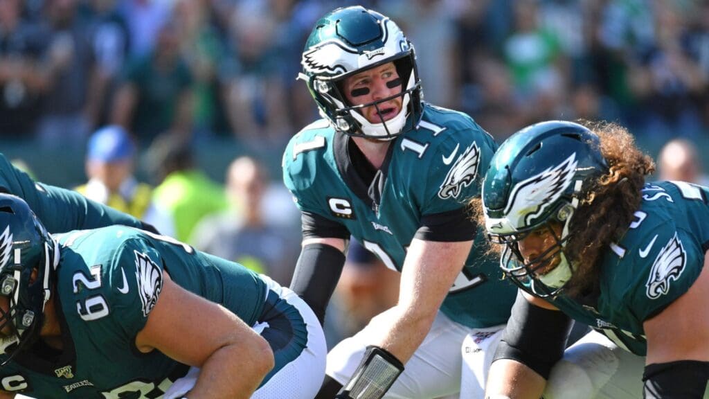Sep 8, 2019; Philadelphia, PA, USA; Philadelphia Eagles quarterback Carson Wentz (11) against the Washington Redskins at Lincoln Financial Field