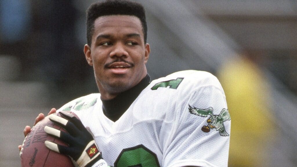 Dec 29, 1990; Tempe, AZ, USA; FILE PHOTO; Philadelphia Eagles quarterback Randall Cunningham warms up on the field prior to a game against the Phoenix Cardinals at Sun Devil Stadium.