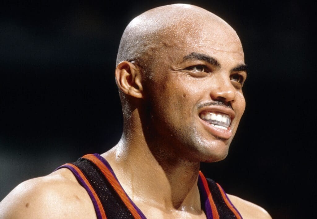 Unknown date 1995; Portland, OR, USA: FILE PHOTO; Phoenix Suns forward Charles Barkley (34) reacts against the Portland Trail Blazers at Memorial Coliseum.