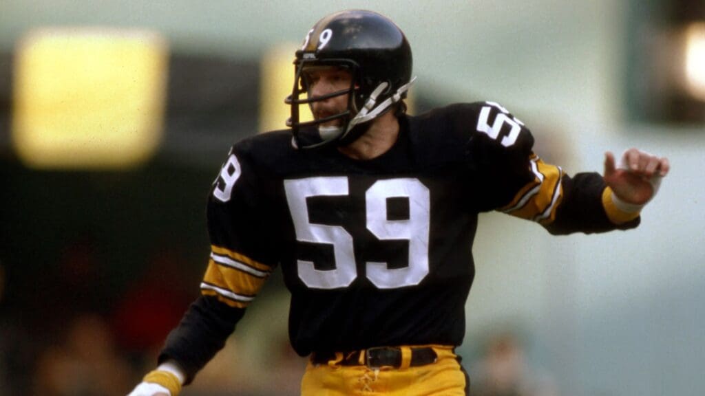 Oct 28, 1979; Pittsburgh, PA, USA; FILE PHOTO; Pittsburgh Steelers linebacker (59) Jack Ham in action against the Dallas Cowboys at Three Rivers Stadium.
