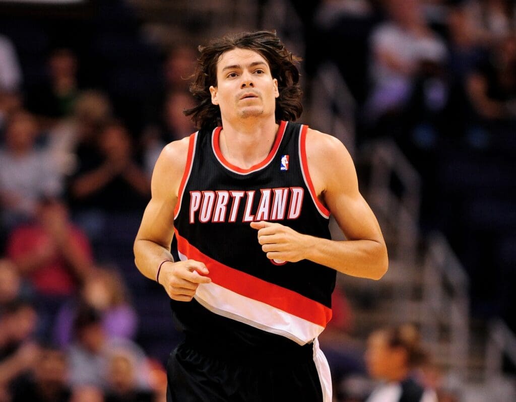 Oct. 12, 2012; Phoenix, AZ, USA; Portland Trail Blazers forward Adam Morrison (6) runs up the court during the game against the Phoenix Suns at US Airways Center. The Suns defeated the Trail Blazers 104-93.