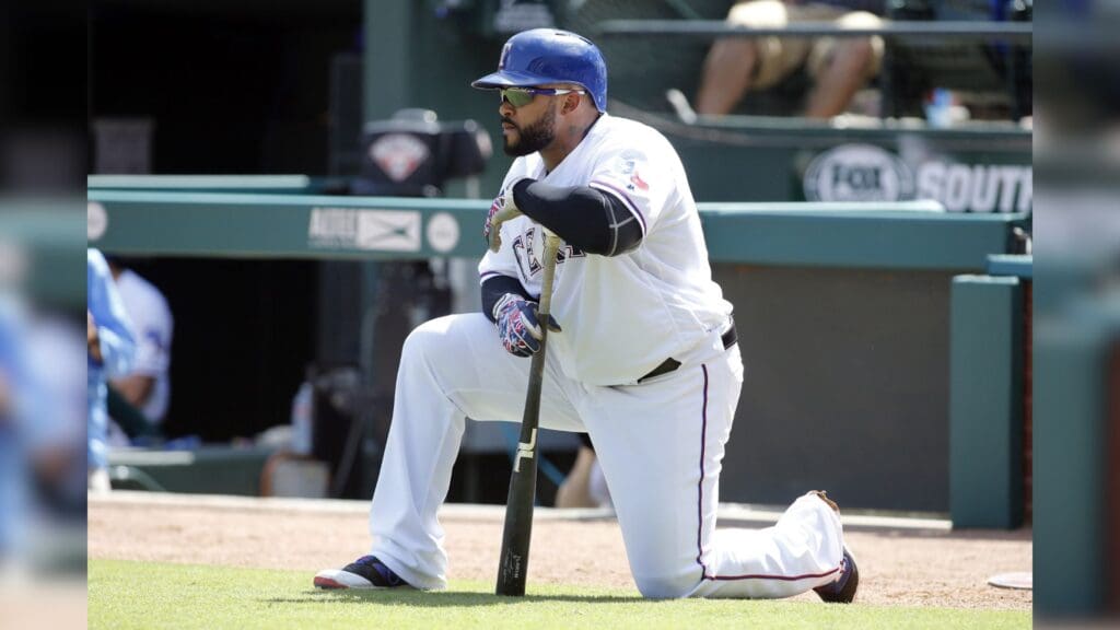 Jul 10, 2016; Arlington, TX, USA; Texas Rangers first baseman Prince Fielder (84) on deck in the sixth inning against the Minnesota Twins at Globe Life Park in Arlington.