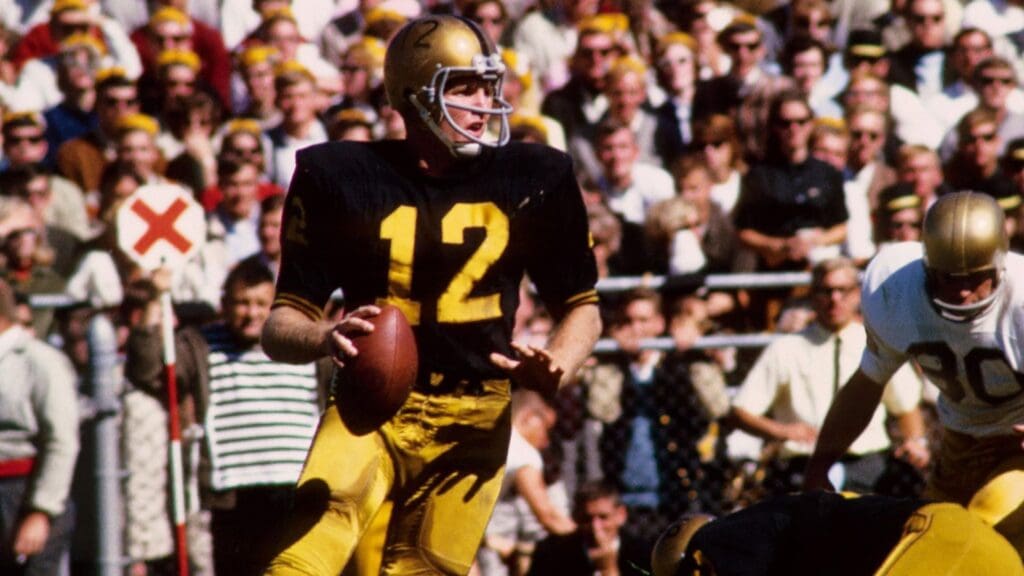 Sep 1965; West Lafayette, IN, USA; FILE PHOTO; Purdue Boilermakers quarterback (12) Bob Griese in action during the 1965 season
