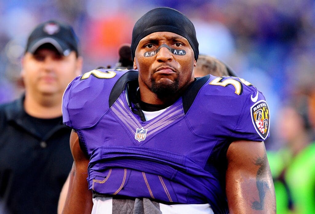 September 10, 2012; Baltimore, MD, USA; Baltimore Ravens linebacker Ray Lewis (52) reacts prior to the game against the Cincinnati Bengals at M&T Bank Stadium.